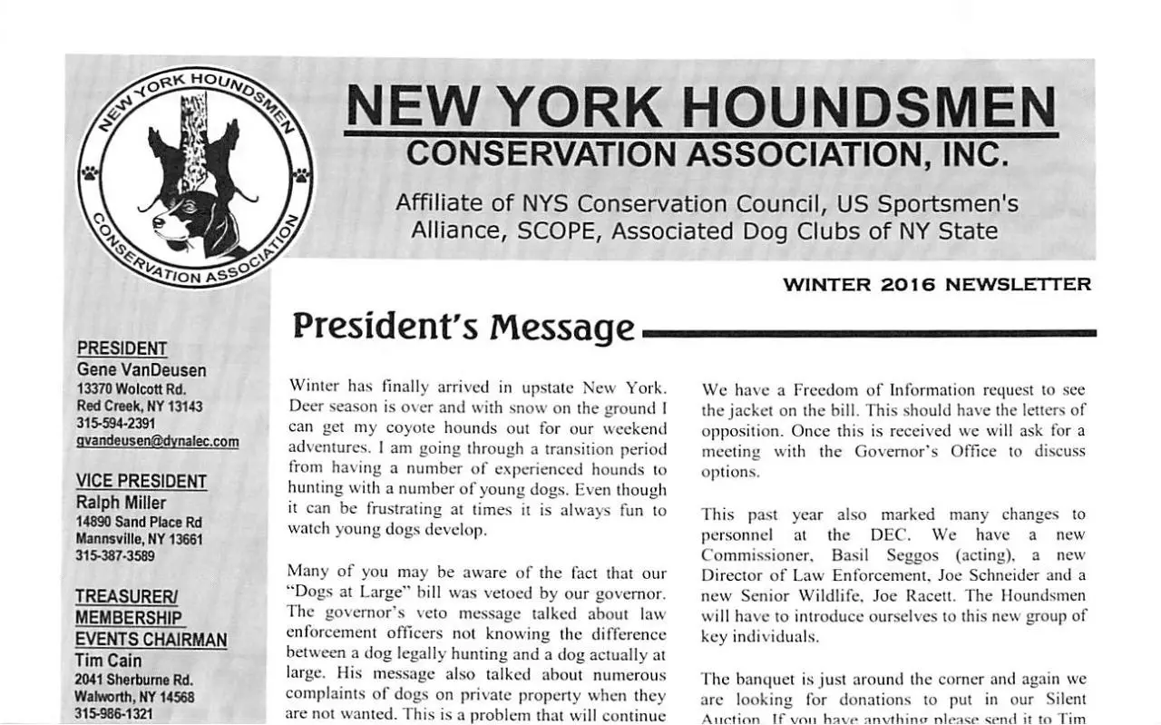 Page 1 of 7, Houndsmen News Letter Winter 16