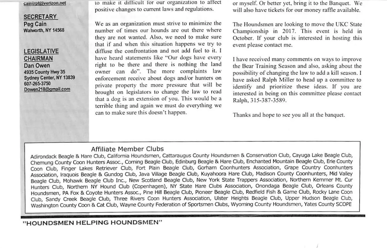 Page 2 of 7, Houndsmen News Letter Winter 16