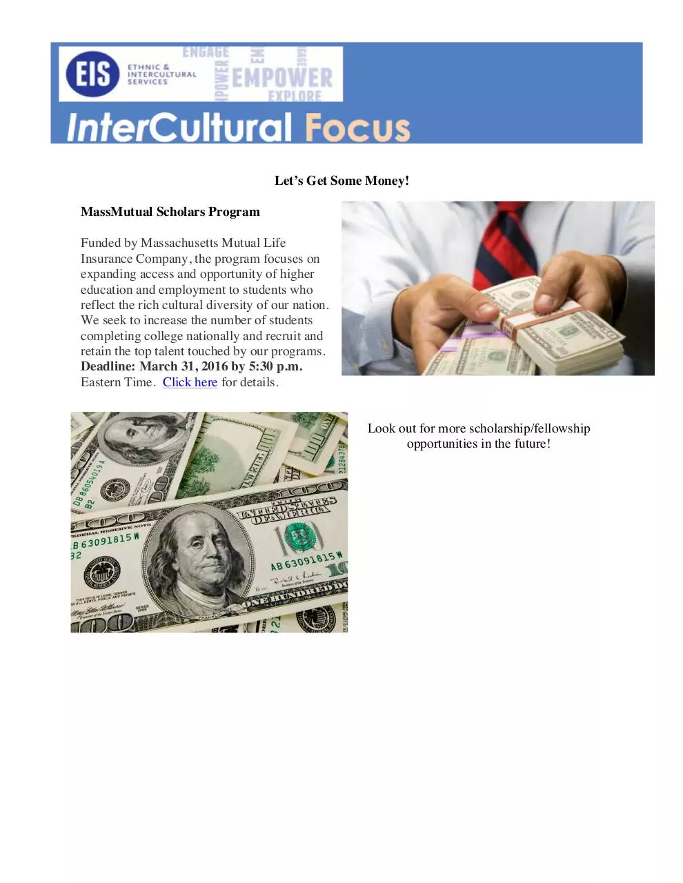 Page 1 of 1, Newsletter Let's Get Money