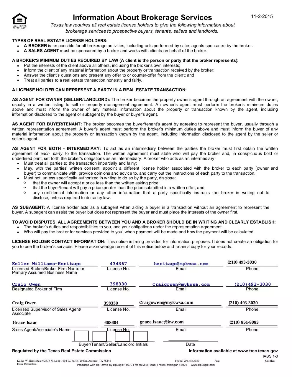 Page 1 of 1, Information About Brokerage Services 1 16