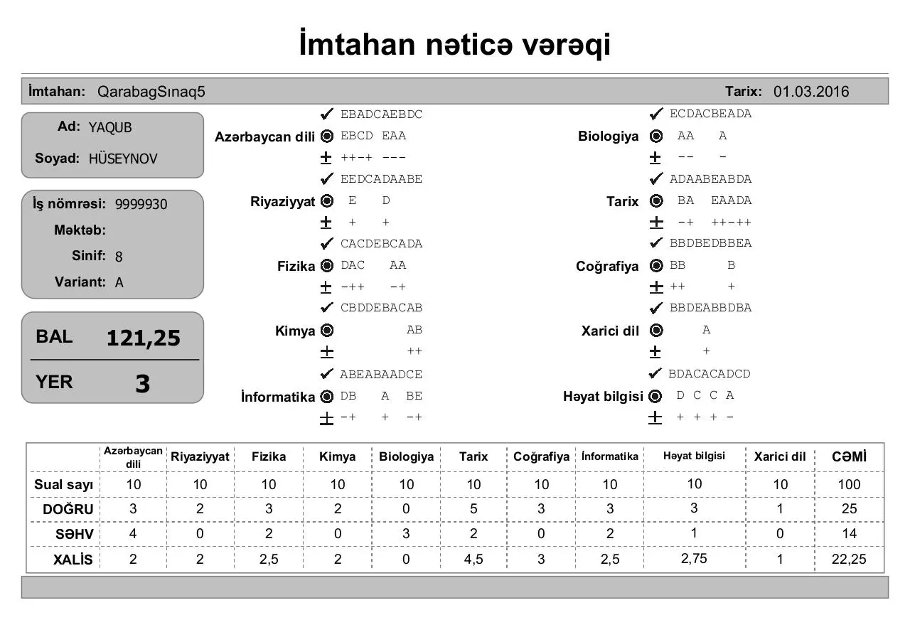 Page 3 of 9, mtahan nəticə vərəqi (8 ci siniflər)