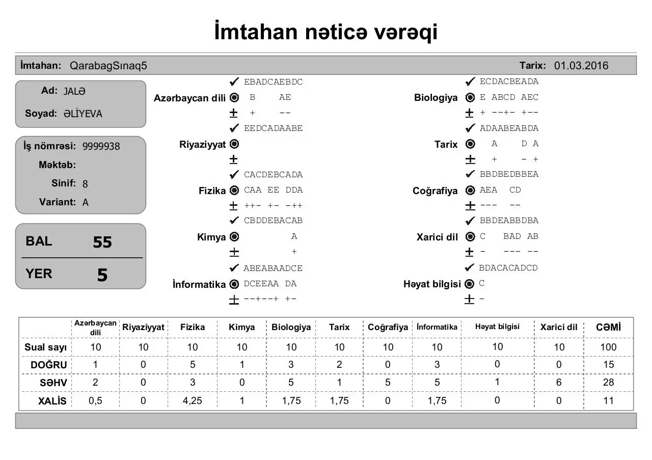Page 5 of 9, mtahan nəticə vərəqi (8 ci siniflər)
