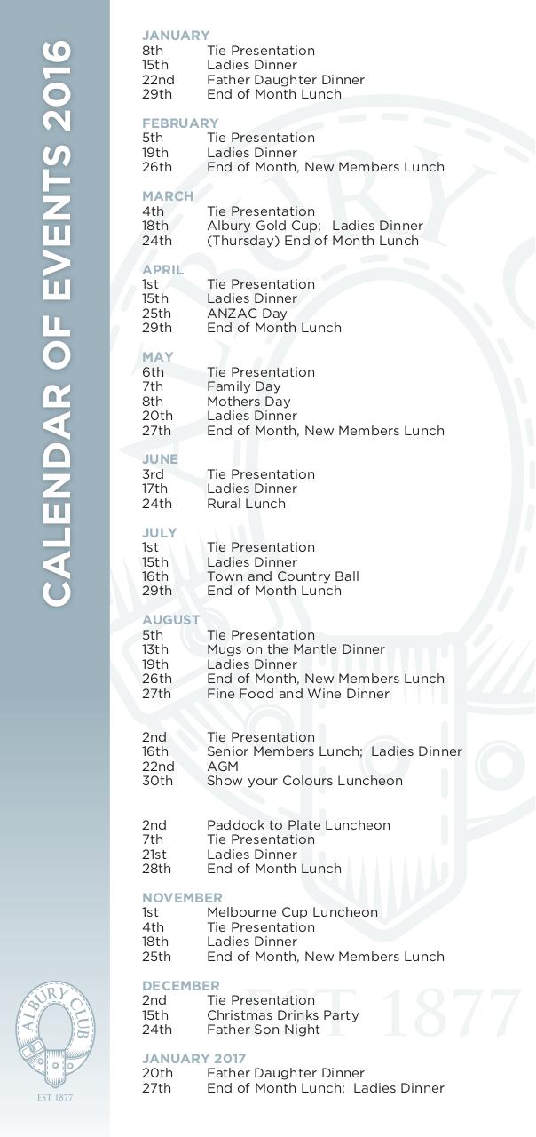 Document preview The Albury Club Calendar of Events Amended March 2016.pdf - page 1/2