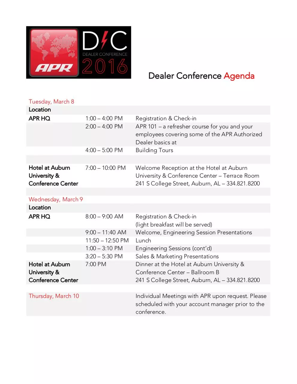 Page 1 of 1, Dealer Conference Agenda Email Intnl