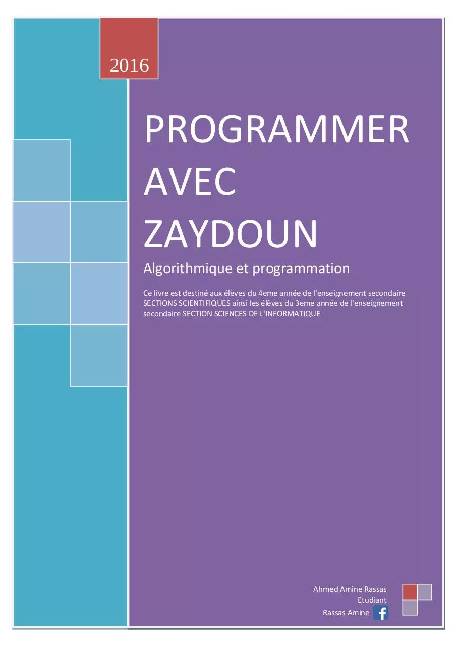 Page 1 of 85, PROGRAMMER AVEC ZAYDOUN T1