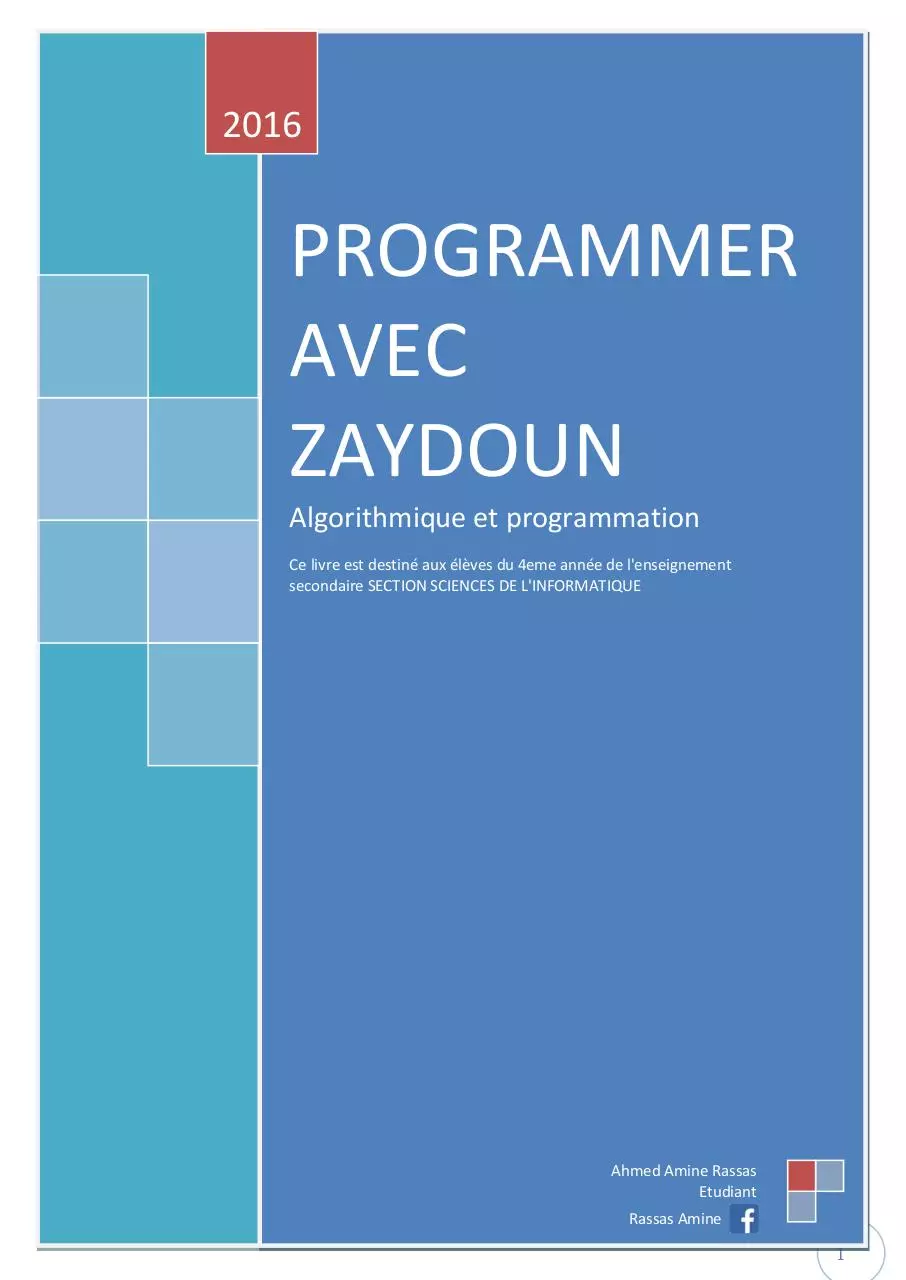 Page 1 of 109, PROGRAMMER AVEC ZAYDOUN T2