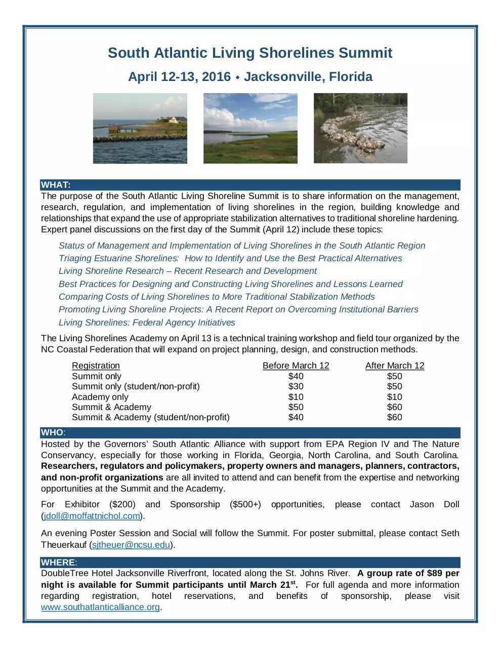 Page 1 of 1, South Atlantic Living Shorelines Summit Flyer
