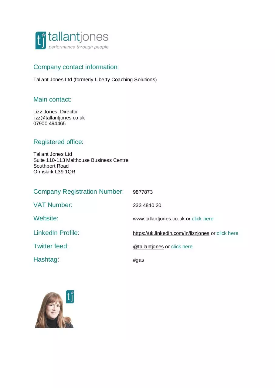 Page 1 of 1, Company contact info for mailing