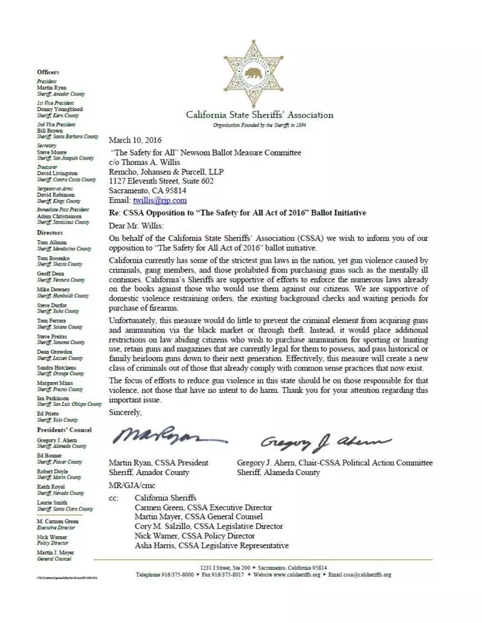 Document preview - CA SHERIFFS MAG BAN LETTER.pdf - Page 1/1
