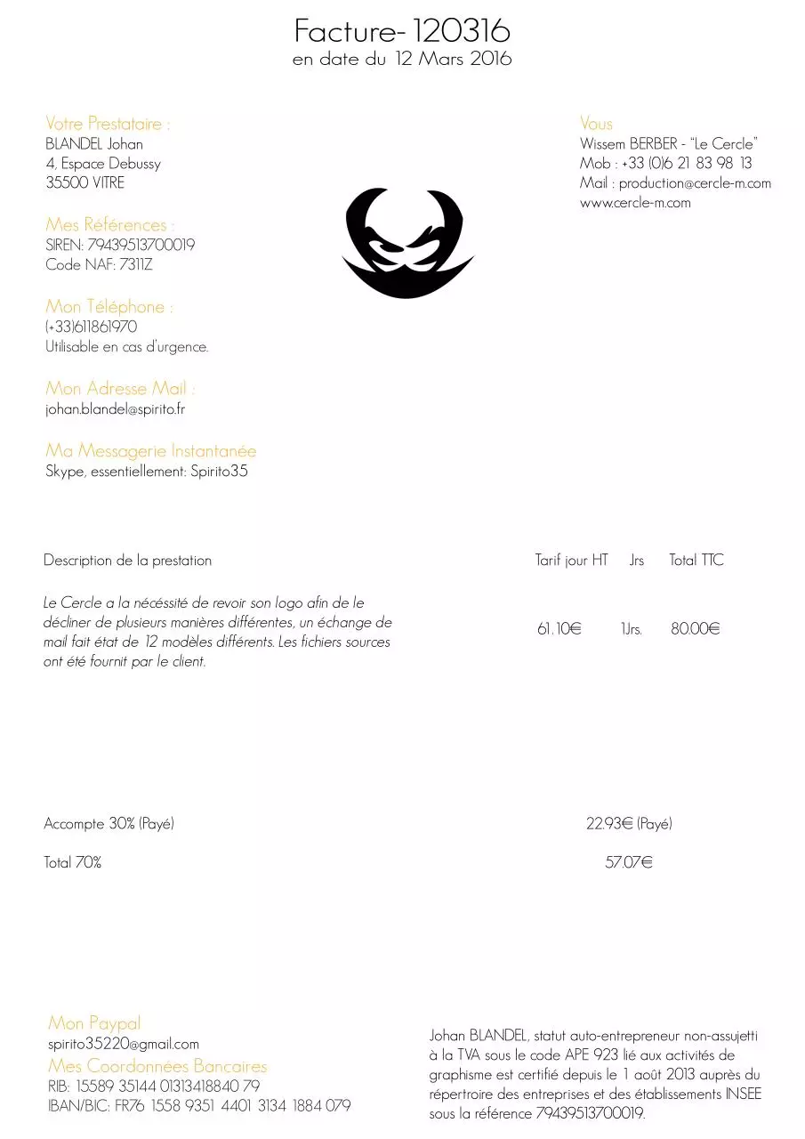 Page 1 of 1, FactureLeCercle2
