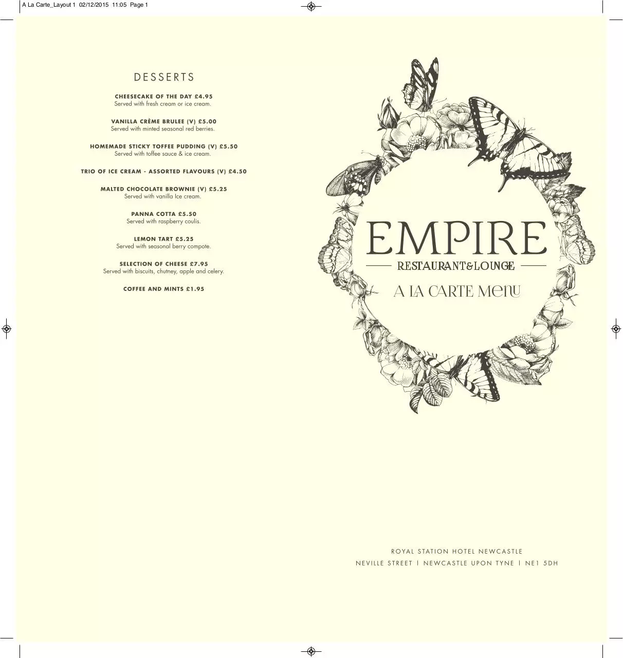 Page 1 of 2, Empire A la carte menu