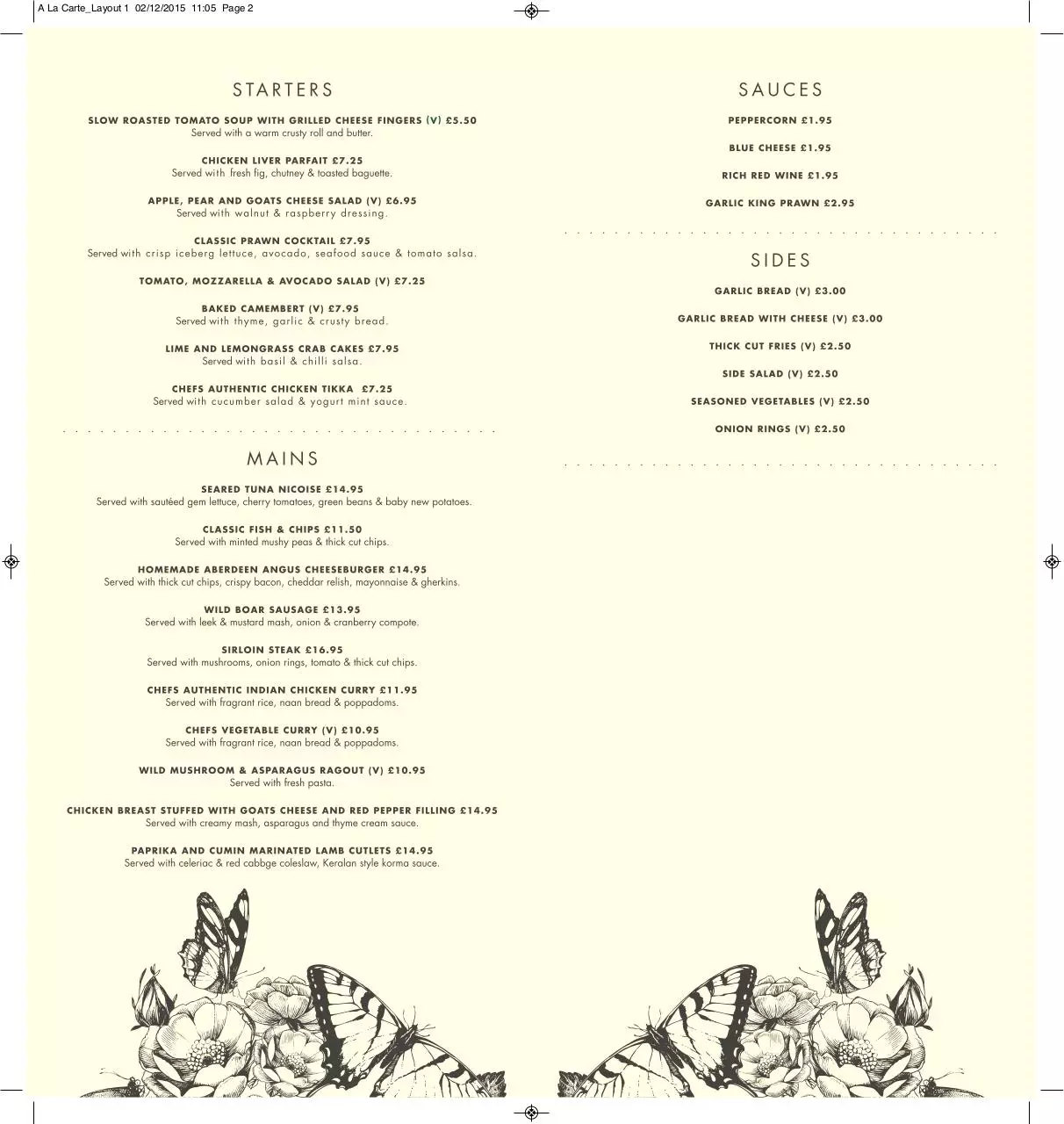 Page 2 of 2, Empire A la carte menu