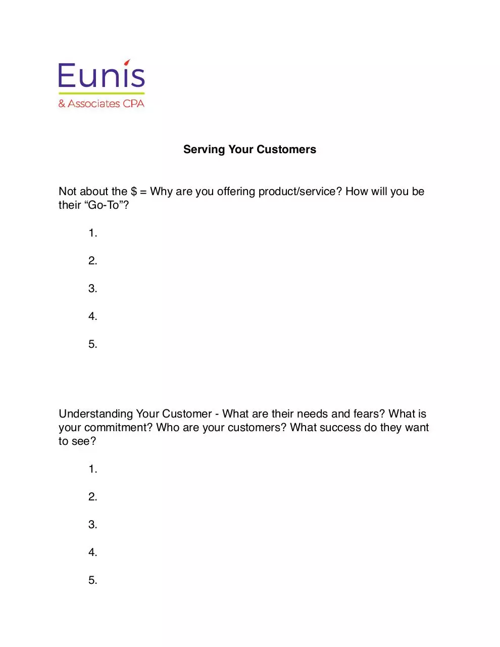 Page 1 of 2, 30 Day KS Knowing Your Customers Eunis Logo