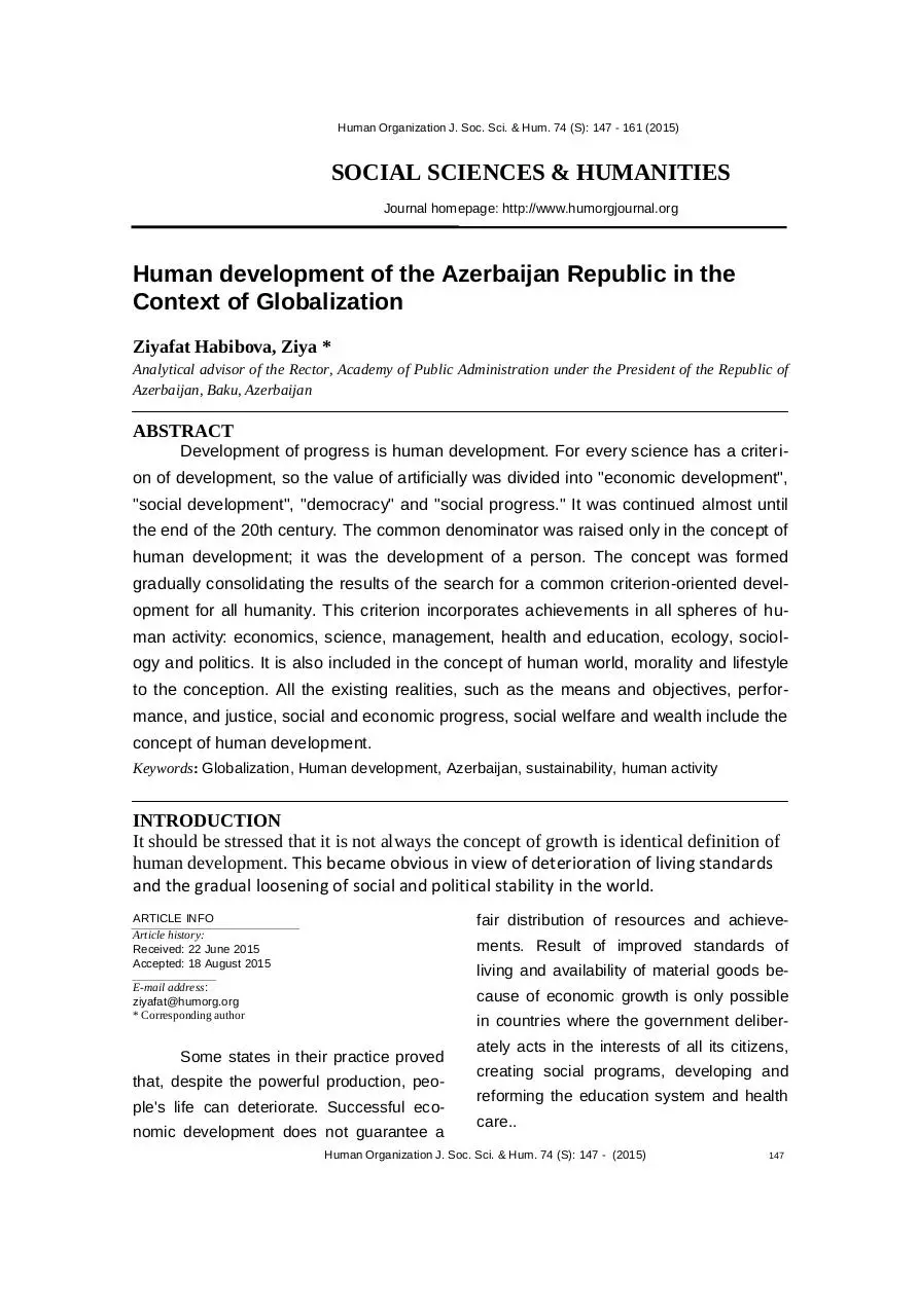 Page 1 of 16, Ziyafat Habibova Human Organization J 74 2015