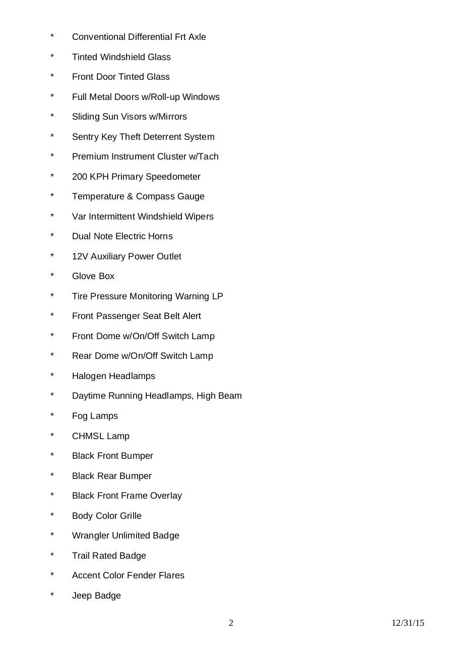 Equipment Listing - Jeep Wrangler Build Sheet pdf - PDF Archive
