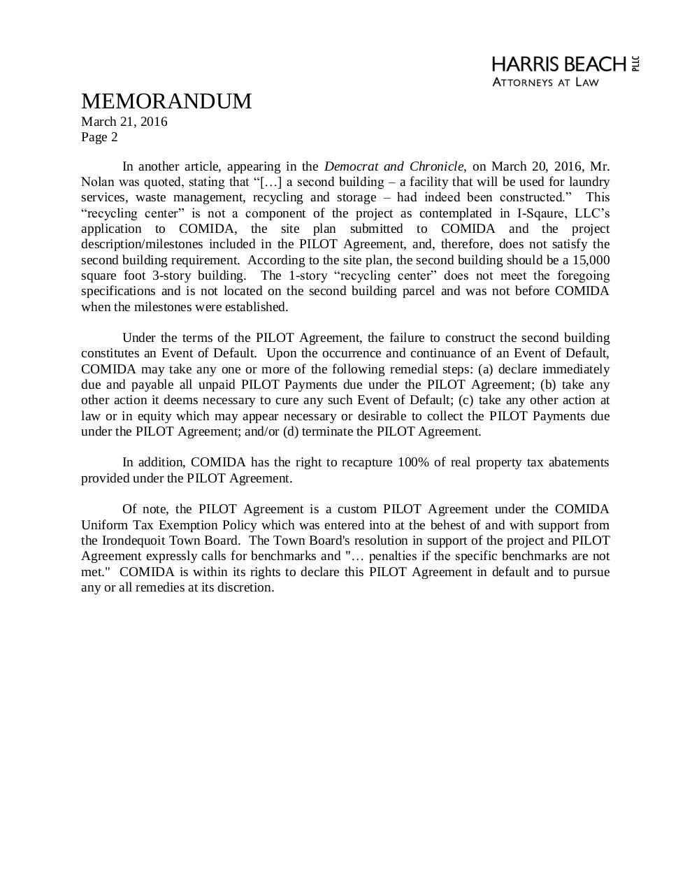 Document preview Memo to P. Johnson T. Mazzullo from R. Endress.pdf - page 2/2