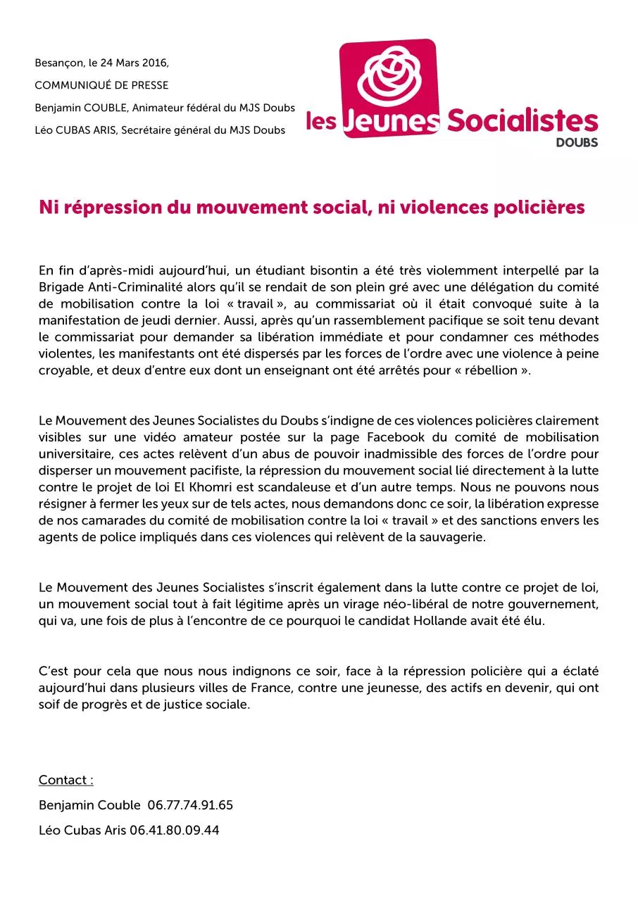 Page 1 of 1, Communiqué 24 Mars