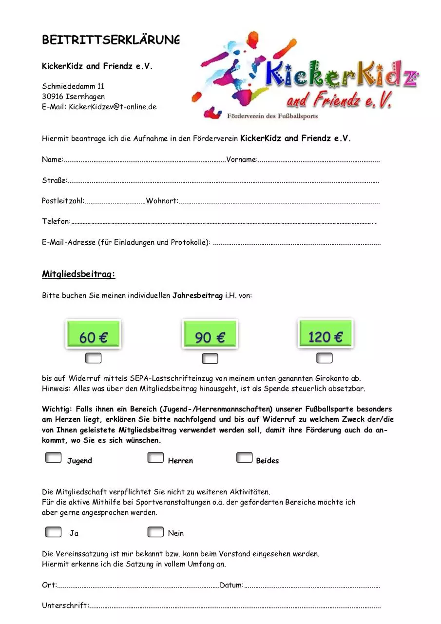 Document preview - Beitrittserklärung KickerKidz and Friendz.pdf - Page 1/1