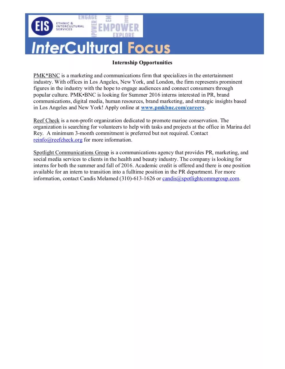 Page 1 of 1, Internship Opportunities