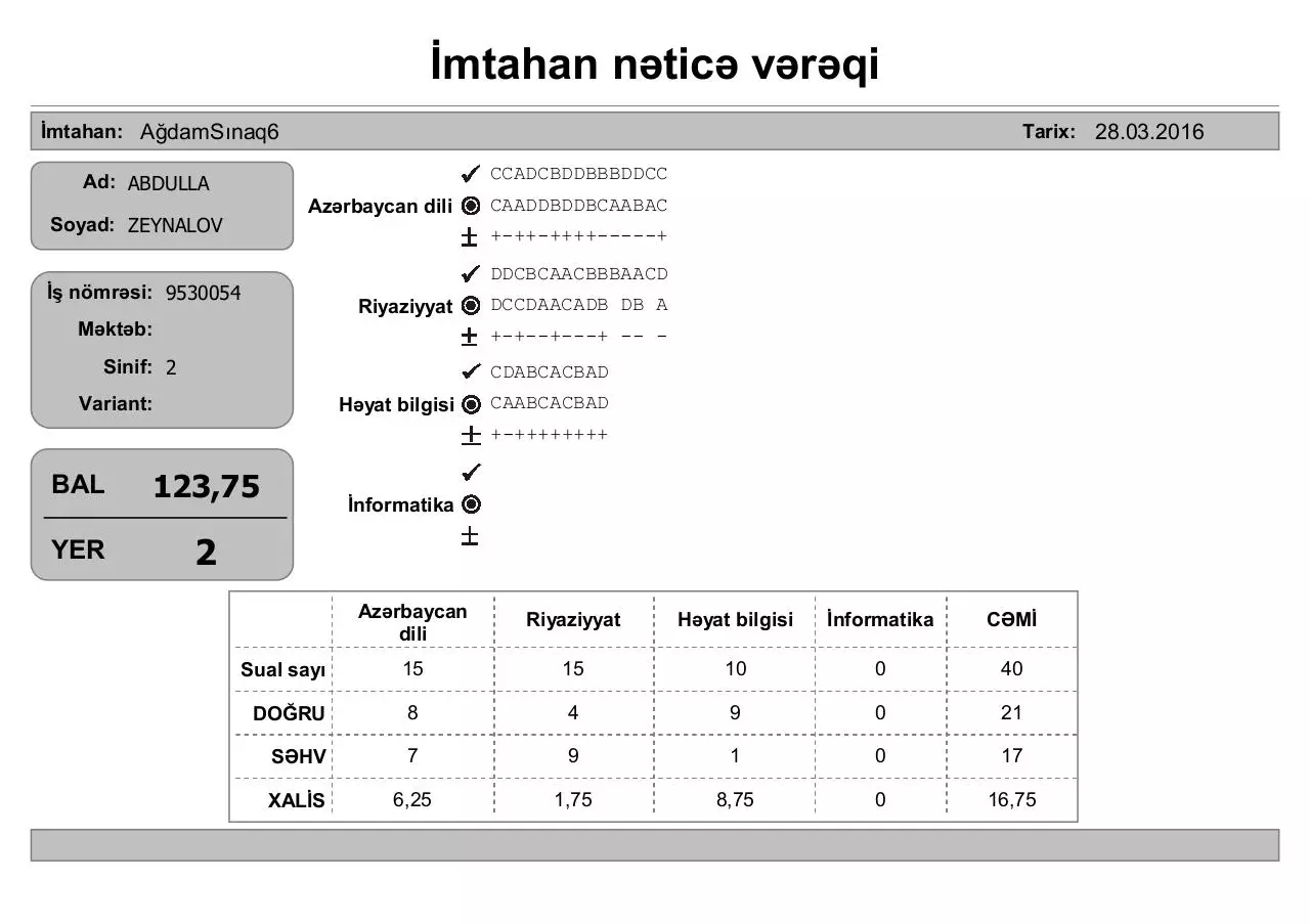 Page 2 of 4, mtahan nəticə vərəqi (2 ci sinif)