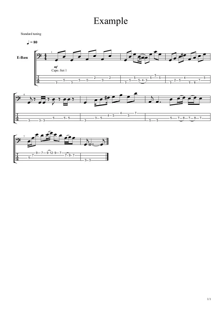 Page 1 of 1, Bass Example Tab
