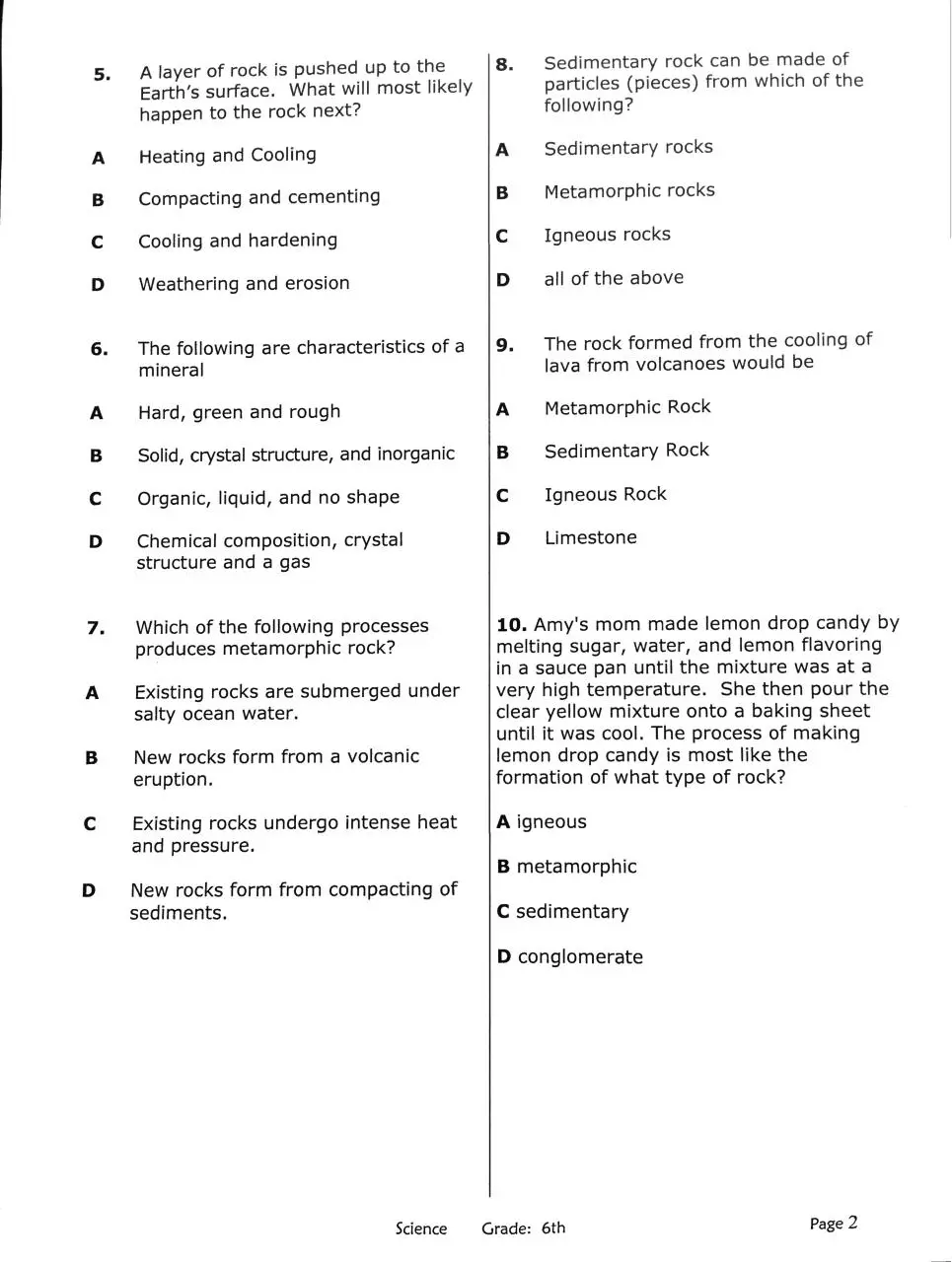 Page 2 of 5, Rocks and minerals exam