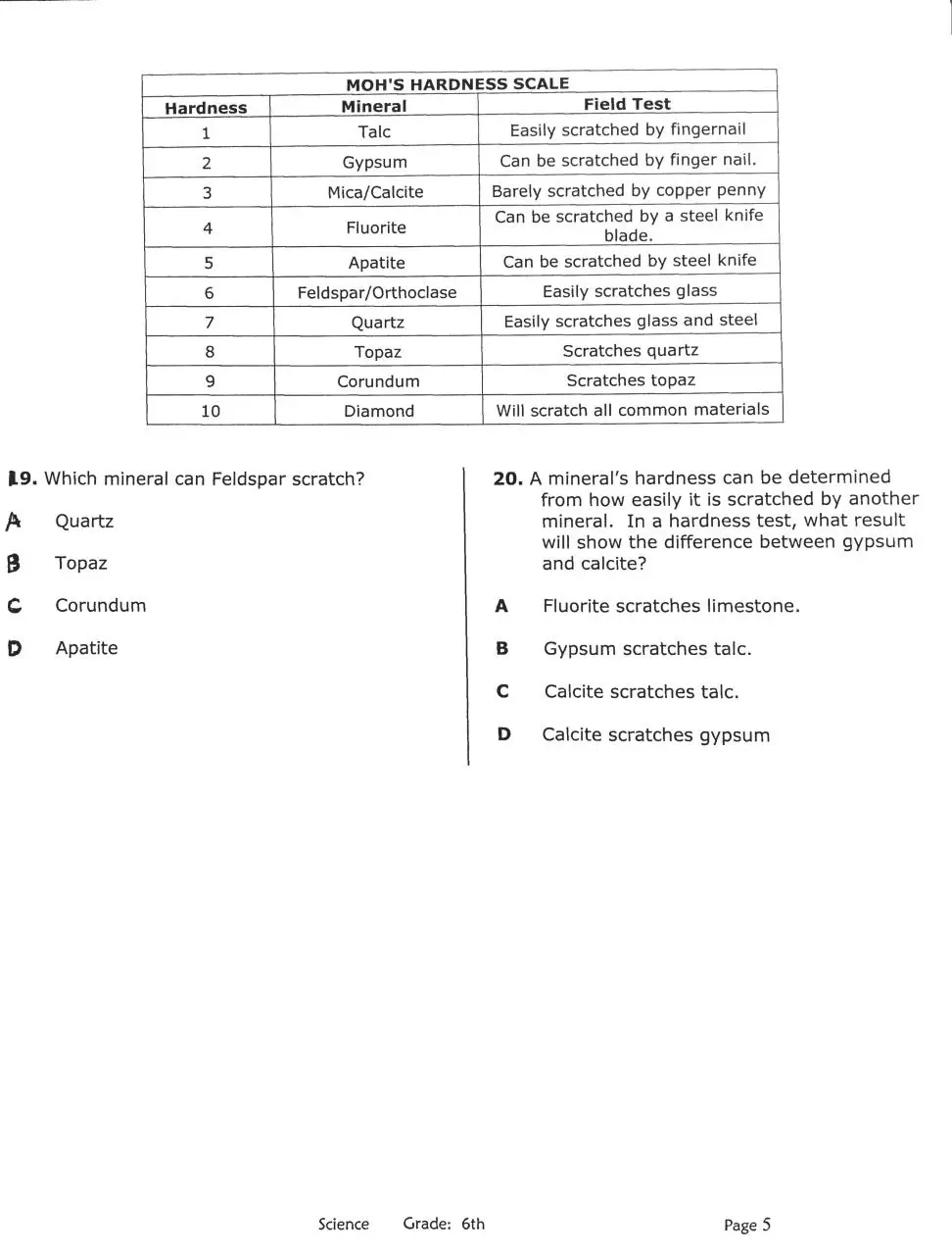Page 5 of 5, Rocks and minerals exam