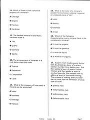 Page 3, Rocks and minerals exam