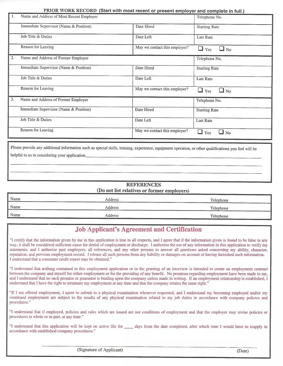 Page 2 of 2, Employment Application