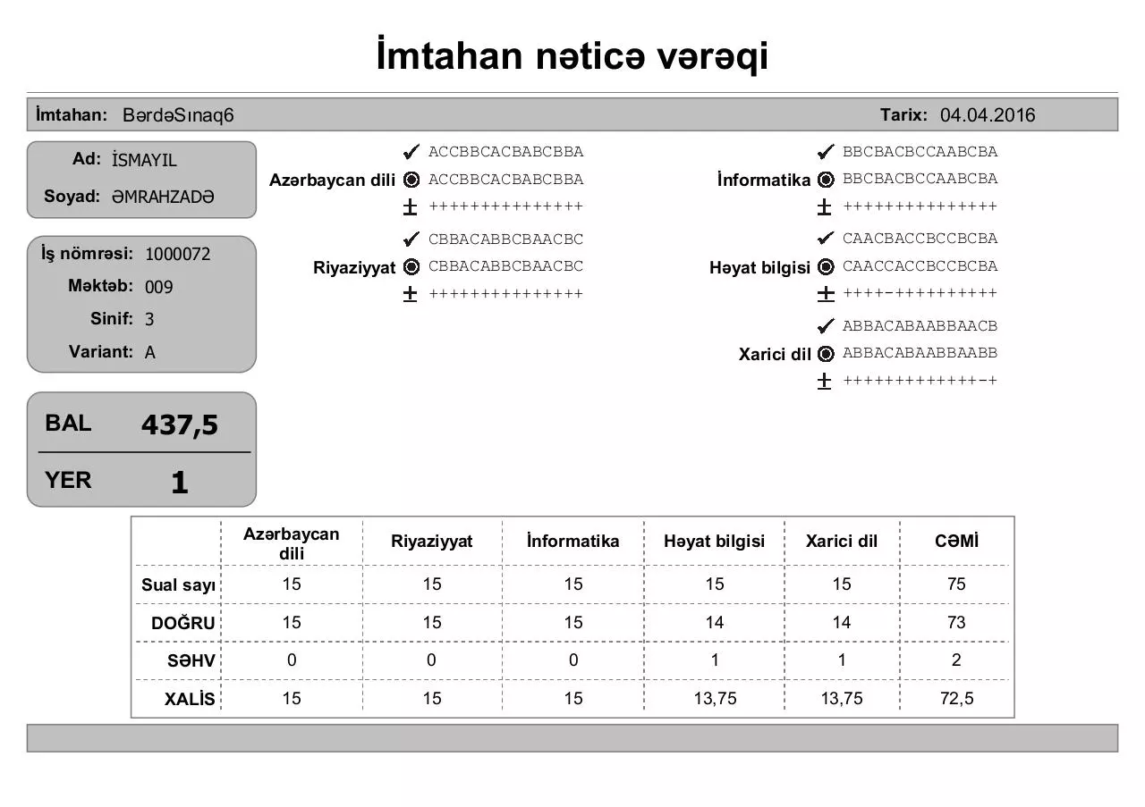 Page 1 of 178, mtahan nÉ™ticÉ™ vÉ™rÉ™qi (3 cü siniflÉ™r)