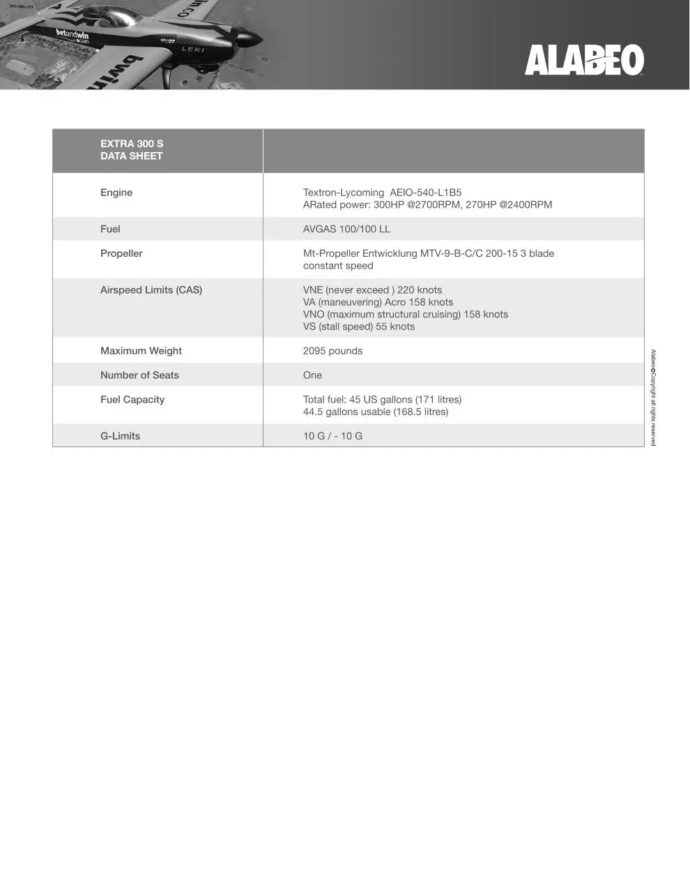 Page 1 of 1, EXTRA 300S Dane Techniczne