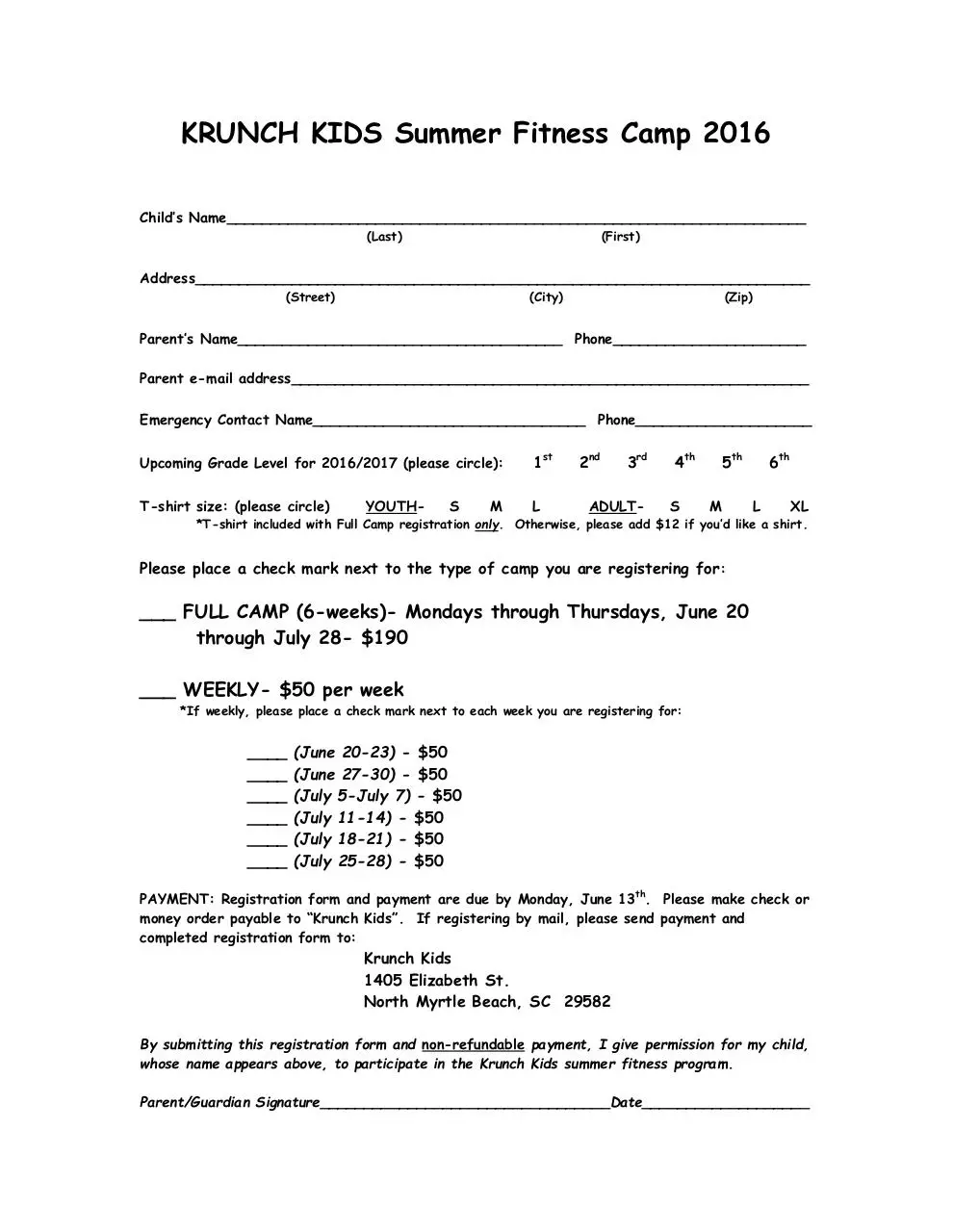 Document preview - Krunch Kids Registration Form 2016.pdf - Page 1/1