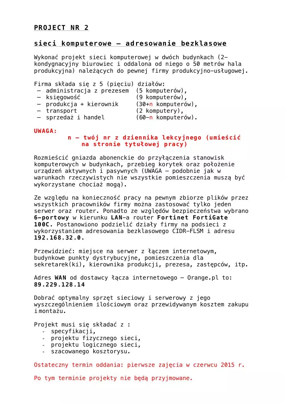 Page 1 of 4, PROJECT NR 2 sieci komputerowe
