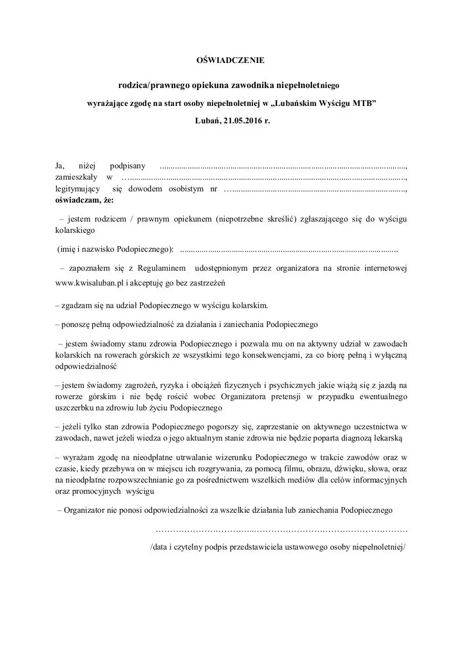Page 1 of 1, OŚWIADCZENIEzgoda