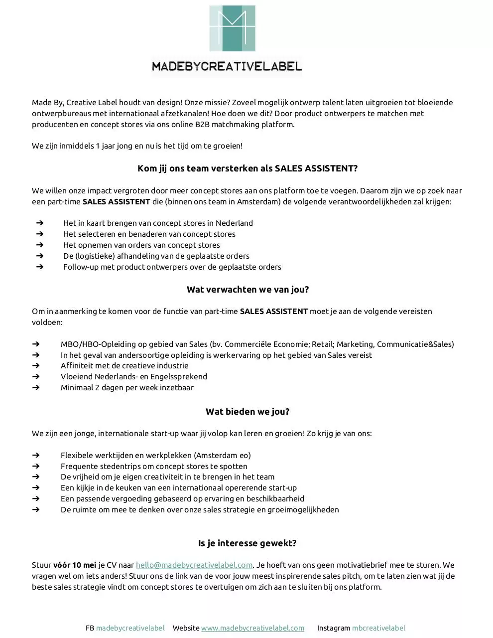 Page 1 of 1, SalesAssistentOpening