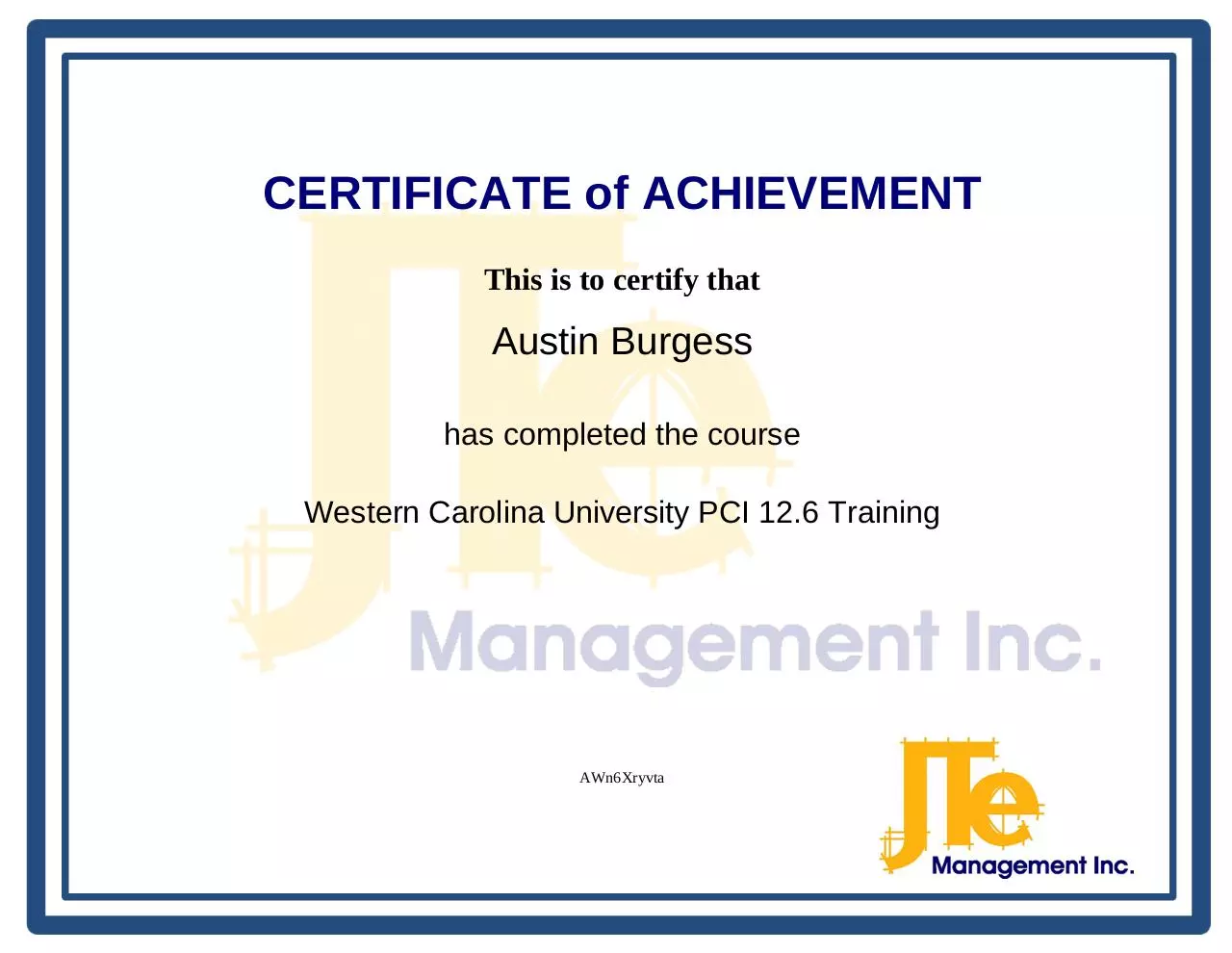 Page 1 of 1, Austin Burgess PCI Cert