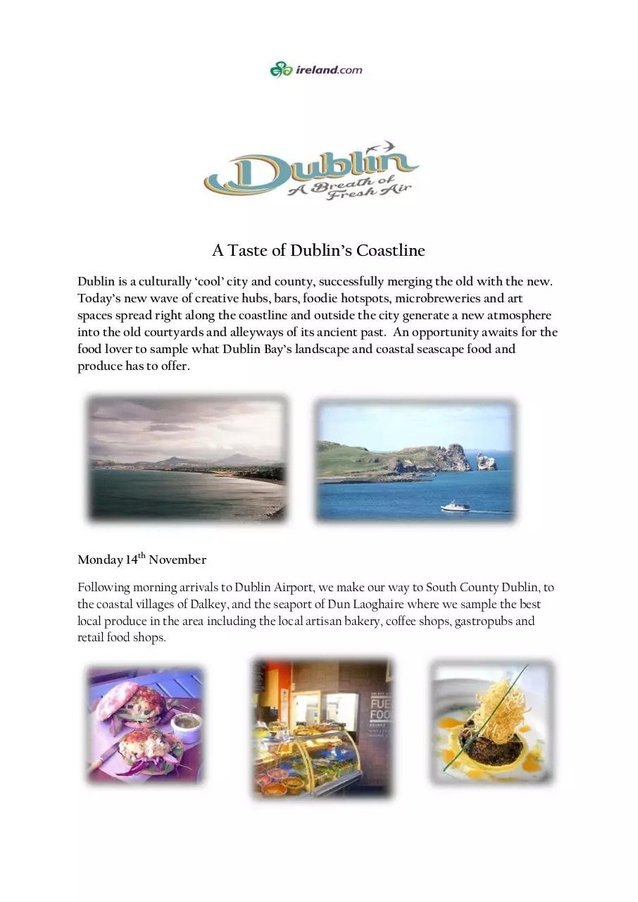 Page 1 of 2, Taste of Dublin's Coastline Itinerary November 14 17 2016