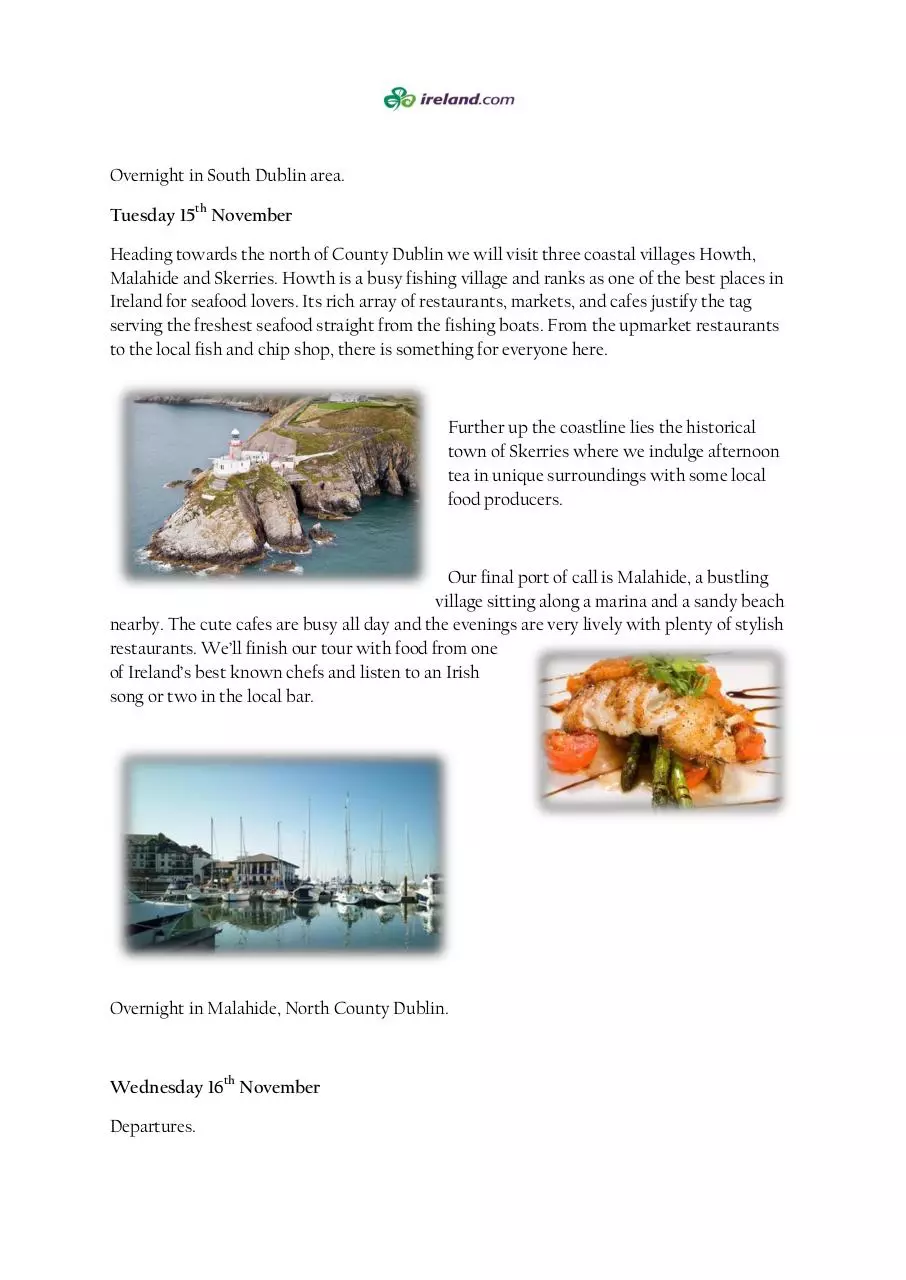 Page 2 of 2, Taste of Dublin's Coastline Itinerary November 14 17 2016