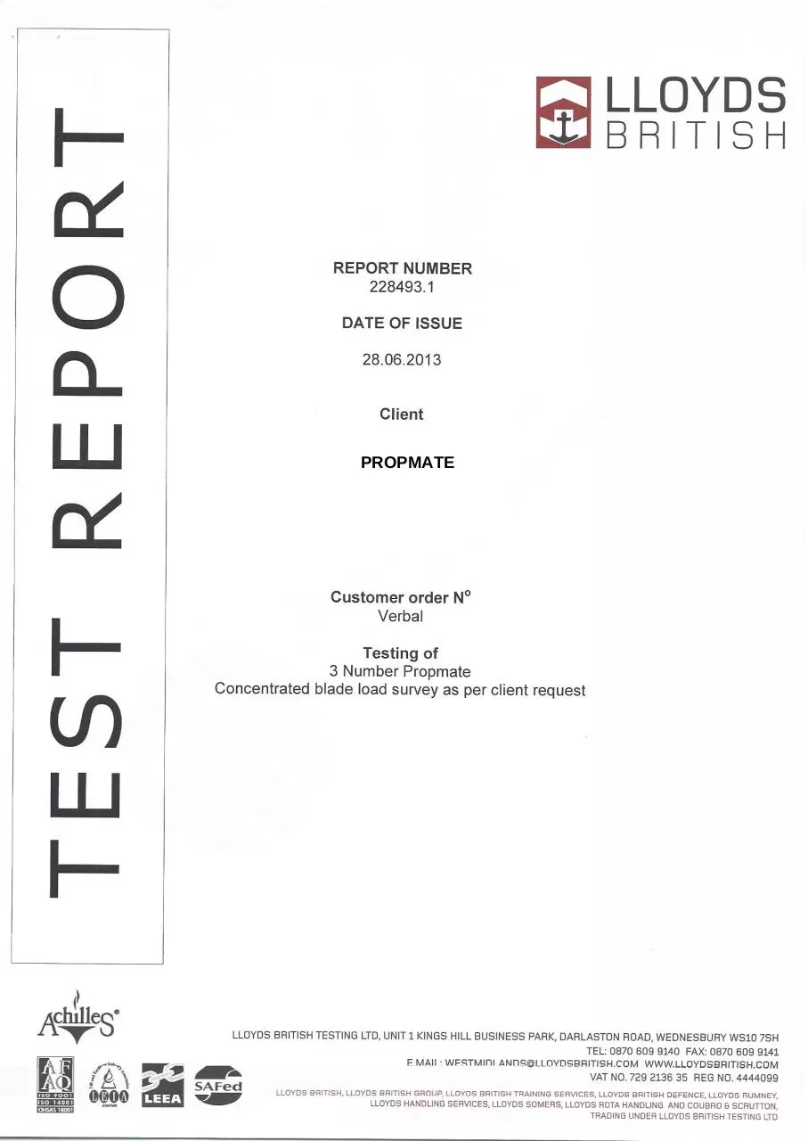 Page 1 of 8, TEST RESULTS PROPMATE EDITED
