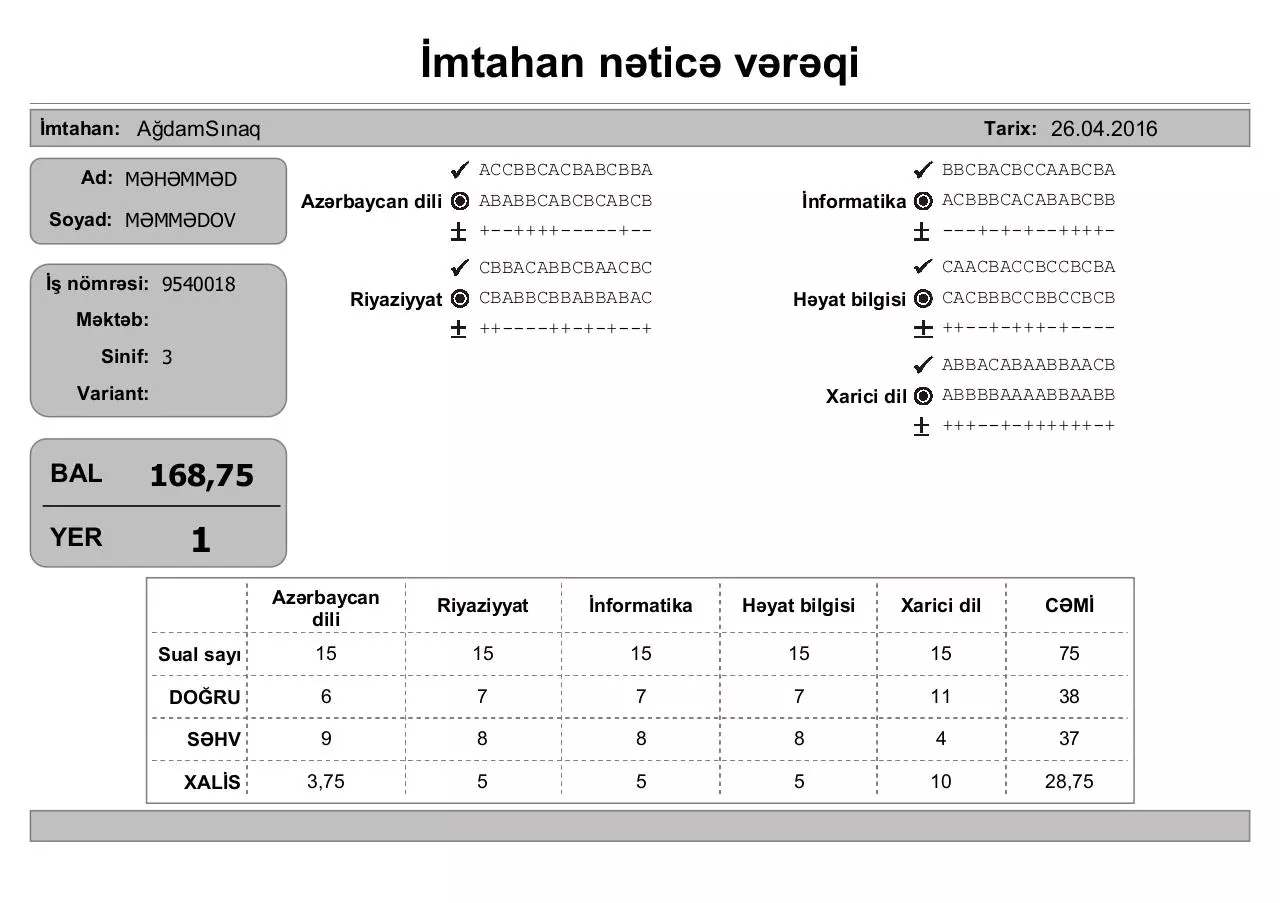 Page 1 of 2, mtahan nÉ™ticÉ™ vÉ™rÉ™qi (3 cü siniflÉ™r)