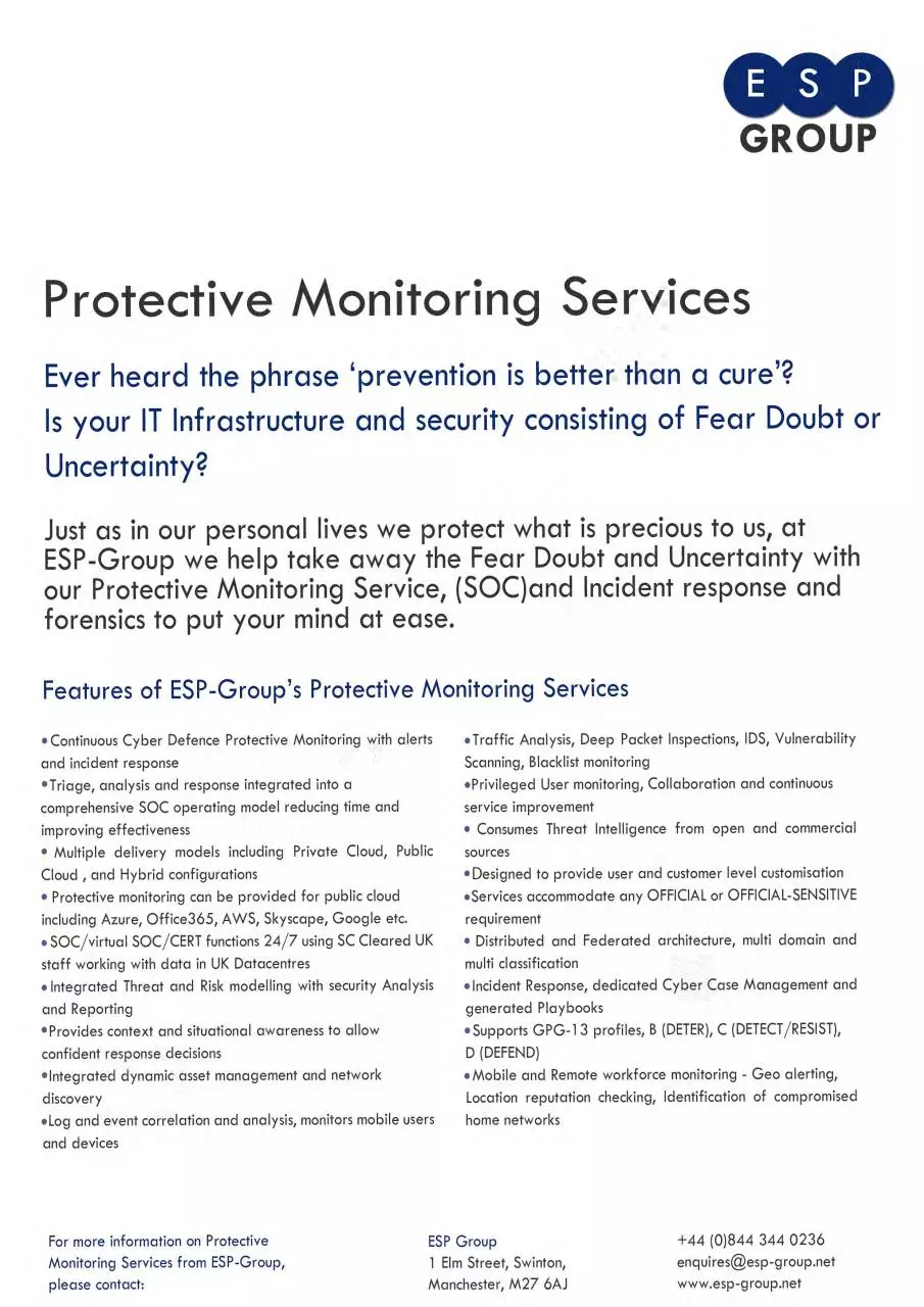 Page 1 of 2, ESP Group Protective Monitoring Services