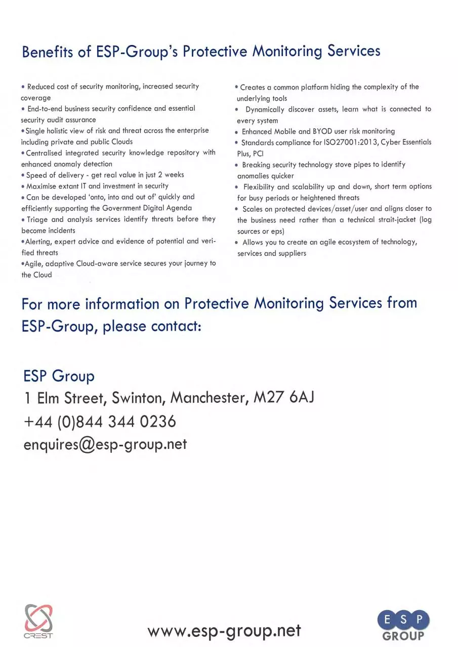 Page 2 of 2, ESP Group Protective Monitoring Services