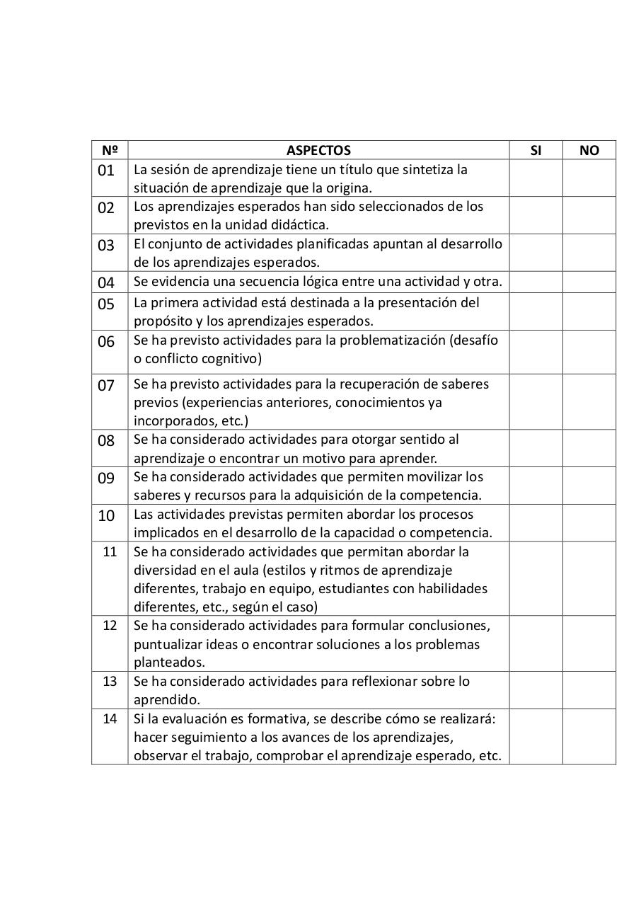 Document preview LISTA DE COTEJO PARA EVALUAR LA SESION DE APRENDIZAJE.pdf - page 2/2