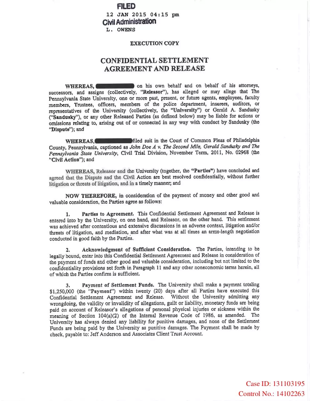Page 1 of 14, victim settlement agreement