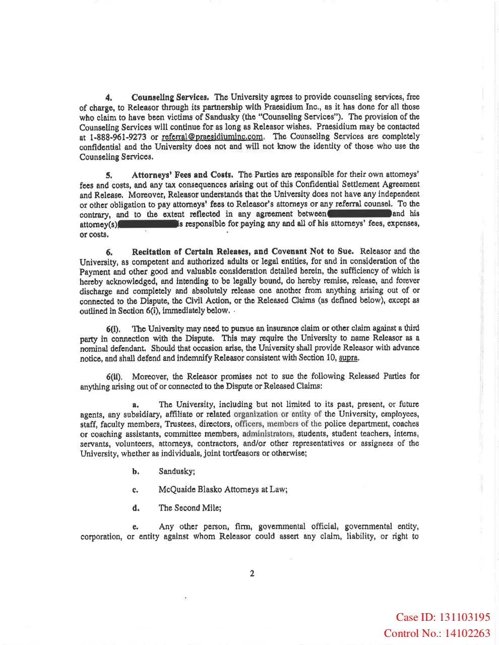 Page 2 of 14, victim settlement agreement