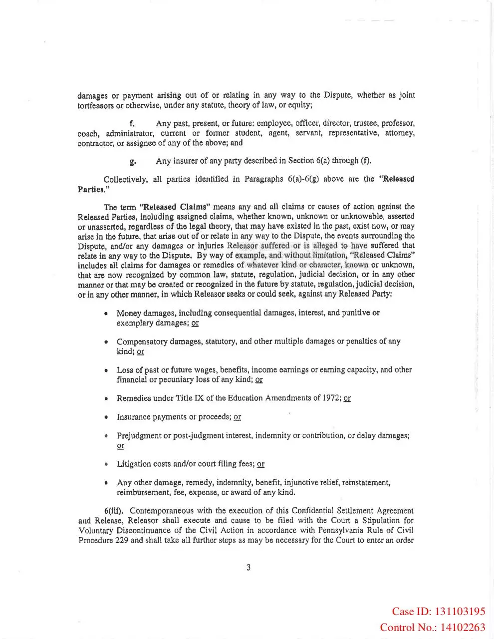 Page 3 of 14, victim settlement agreement