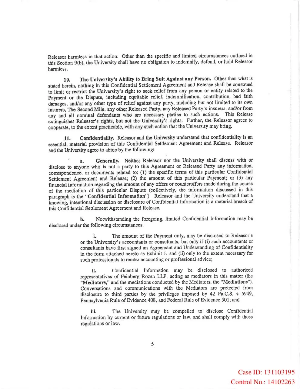 Page 5 of 14, victim settlement agreement