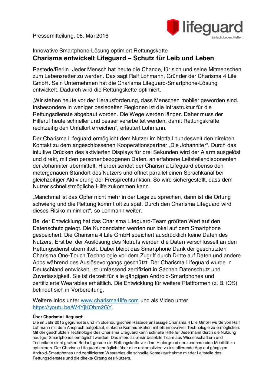 Document preview PM_Mai_Charisma_Lifeguard_Lebensretter.pdf - page 1/2
