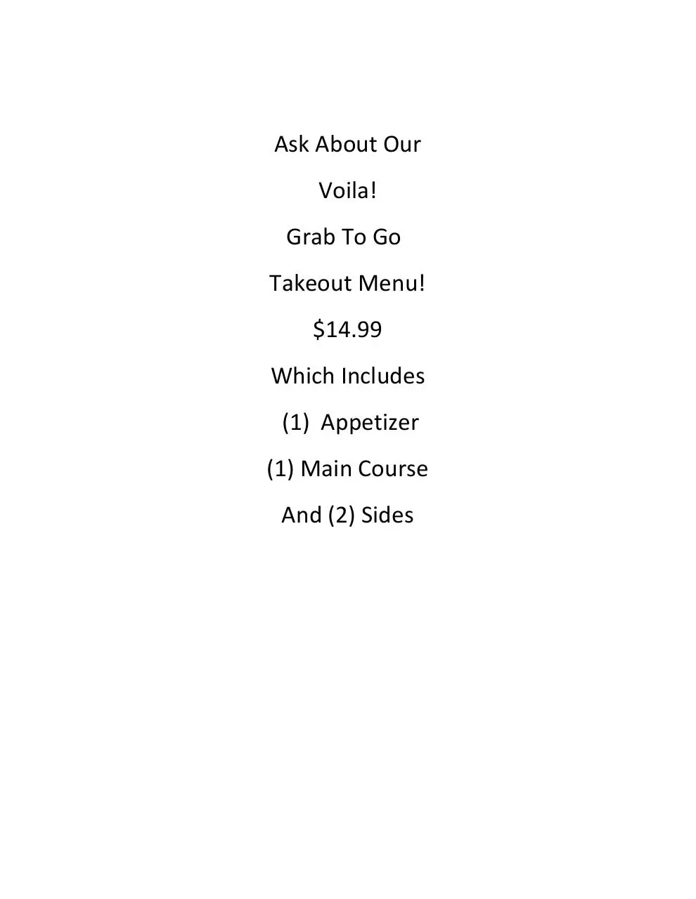 Page 1 of 1, Microsoft Word Ask About TakeOut Menu