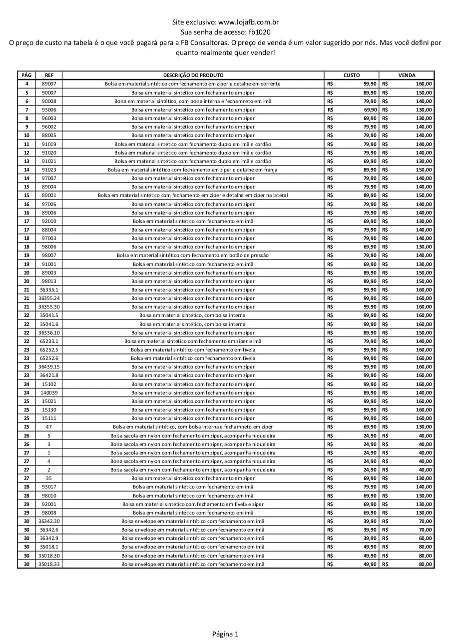 Page 1 of 2, PLANILHA DESCRITIVO PREÇO